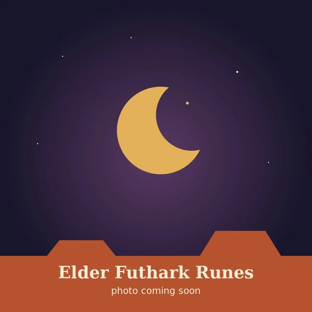 Twenty-four wooden rune tiles laser-engraved with Elder Futhark symbols, spilling from a leather pouch