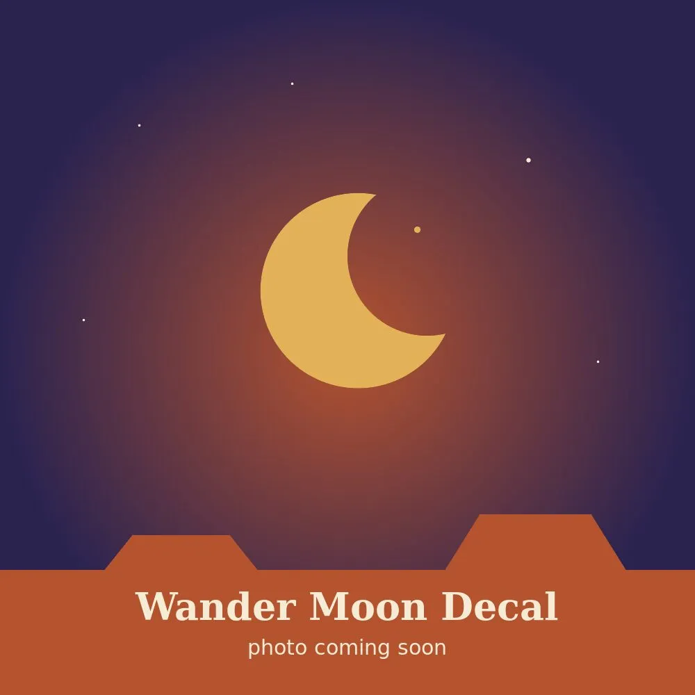 Vinyl decal of a crescent moon over a mountain range on a water bottle